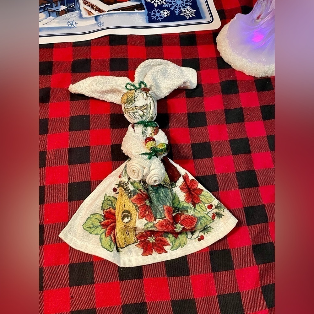 Newly Hand Crafted Holiday Hip-pity Hop Bunny Flop Designed with. Kitchen Towel